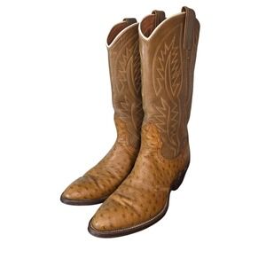 Nocona Cowboy Boots 6B Brown Ostrich Print Western Leather Womens USA